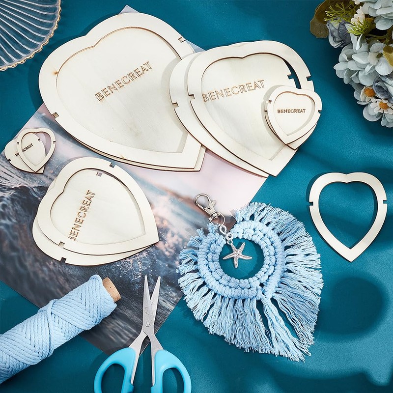BENECREAT 12 Pcs Wood Macrame Cutting Template, Heart and Feather