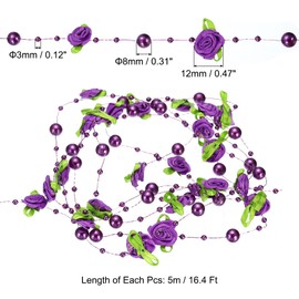 PATIKIL Rose Pearl String Beads, 16.4 Ft Artificial Pearl Wire Garland for Christmas Party DIY Craft Home Wedding Decorative, Purple