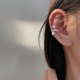 Yheakne Vintage Crystal Pearl Cuff Wrap Earrings Pearl Cartilage Cuff Earrings Silver CZ Ring Helix Earrings Pearl Non Piercing Clip On Earrings Jewellery for Women and Girls, Zinc