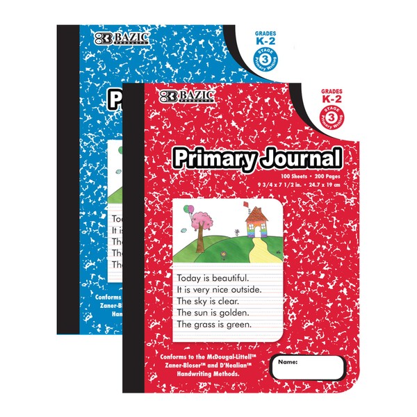 BAZIC Primary Journal Marble Composition Book. 100 Sheet Notebook for Grades K-2 (9 ¾” x 7 ½”. Case of 48)