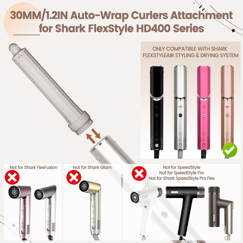 AFDD 1.2in Long Hair Curling Barrel Attachment Compatible with Shark