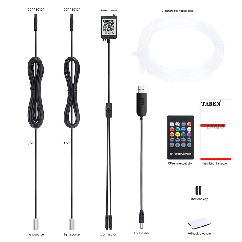 TABEN Car Interior Ambient Lighting Kits USB 3 Metre Fibre