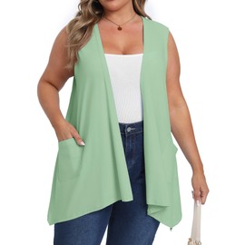 OLRIK Lightweight Cardigan for Women Plus Size Vest for Women Oversized Cardigan Sage Green-3X
