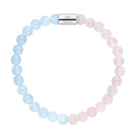 Engelsrufer Women's Stretch Bracelet Made of Sterling Silver with 28 Genuine Gemstone Beads Rose Quartz and Blue Agate - Love & Health Engraving - Nickel Free - Size: S, Sterling Silver, No Gemstone