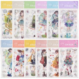 EAMOTOL 72 Sheets Cartoon Months Girl Scrapbooking Stickers - Washi Sticker Diary Stationery Calendar Decorative DIY Craft for Journaling Scrapbook Journal Planner Album Phone Cases Cups