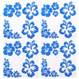 GORGECRAFT 4 Sheets Hibiscus Flower Car Sticker Hawaiian Stickers and Decals Blue Reflective Stickers Waterproof Vinyl Automotive Exterior Decor for SUV Truck Motorcycle Doors Walls Laptop