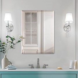 Mirrorons Beveled Mirror, Wall Mirror 18" x 24", Frameless Rectangle Bathroom Mirror with Beveled Edge, Hangs Horizontally or Vertically. Rounded Corner Tempered