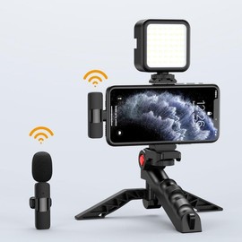 Spring Video Kit with Wireless Microphone for Phone, 1 Set Professional Video Vlog Kit with LED Light & More, Vlogging Equipment, Phone Holder Tripod Stand for Laptop, Tablet, Camera Accessories, Stocking Fillers Gift, Camera Gimbal Stabilizer - Color: B