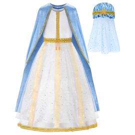 ReliBeauty Kids Virgin Mary Costume for Girls with Cape and Headpiece,100