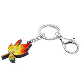 WEVENI Acrylic Autumn Maple Leaf Key Ring Key Rings Plant Accessories for Women Girls Bag Car Purse Charms (Yellow), yellow