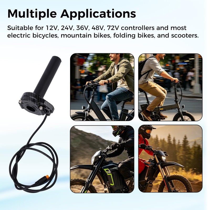 Ebike Full Twist Throttle Grip Kit, 3 Pin Waterproof Anti-Slip
