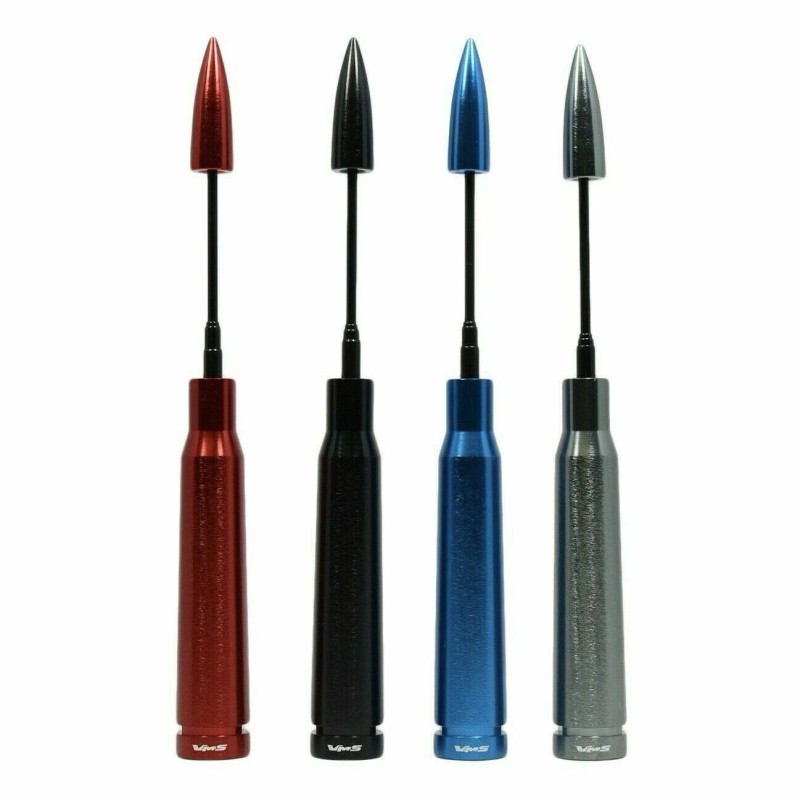 VMS RACING Anti-Theft Retractable Silver 50 Caliber Blue Bullet Antenna
