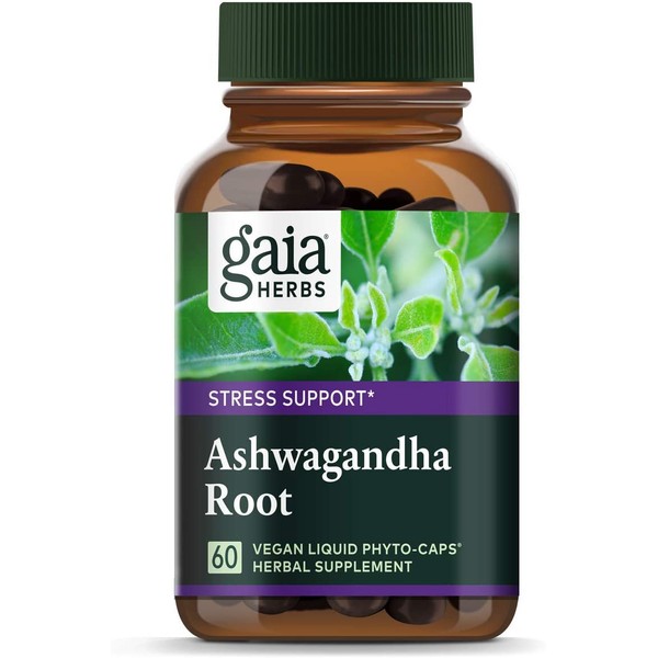Gaia Herbs Ashwagandha Root, for Stress Relief, Immune Support, Balanced Energy Levels and Mood Support, Vegan Liquid Capsules, 60 Count