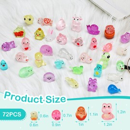 YUWJOOWEE 72pcs Mini Resin Animals, 72 Styles Mini Figures Small Resin Animals In the Night Garden Toys for Micro Fairy Garden Landscape Accessories Dollhouse Hide Crafts Aquarium Decor