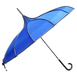 Pagoda Stick Umbrella Parasol With Polka Dots Trim Sun Rain Wedding Event (Royal)