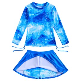 swimsobo Bathing Suits for Size 7 Girls Colorful Leopard Rash Guard Long Sleeve Swimsuits 2 Pieces Swimwear Swimming Skirt