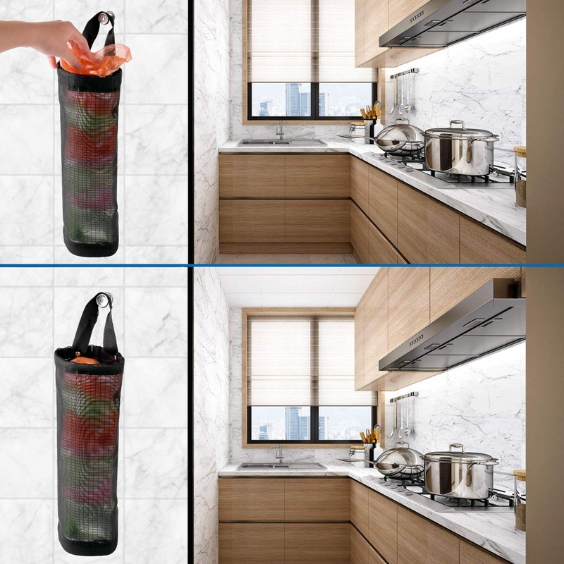 Hanging Folding Mesh Garbage Bag Organizer Trash Bags Holder Recycling
