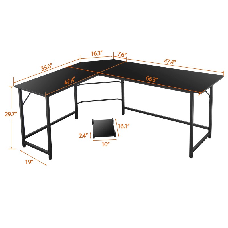 Teraves 66" L-Shaped Desk Computer Gaming Desk Laptop Table Corner