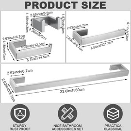 Gisafai 8 Pieces Bathroom Hardware Accessories Set Towel Bar Towel Holder Robe Hook Toilet Paper Holder Brushed Stainless Steel Modern Towel Bar Set Wall Mounted (Silver)