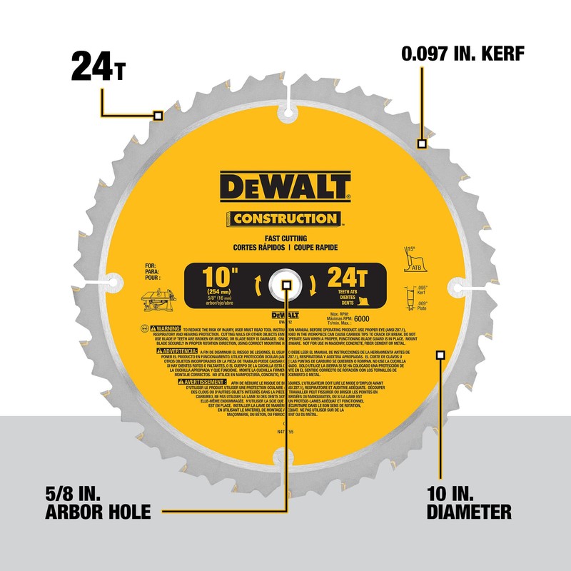 DEWALT 10-Inch Miter / Table Saw Blade, ATB, Thin Kerf,
