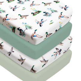 4 Pack Mallard Duck Baby Crib Sheets Neutral Unisex Breathable Fitted Nursery Sheets for Baby Girl or Boys (Crib Sheet)