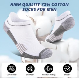 COOVAN Mens Cotton Ankle Athletic Socks 8 Pack Cushiond Breathable Low Cut Anti-Blister Tab Sport Sock 8 Pairs