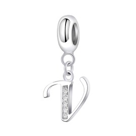 Symretie Women's 925 Sterling Silver Initial Charms Pendant Letter A-Z Silver Pendant Compatible with European Bracelets and Necklace, Sterling Silver, No Gemstone