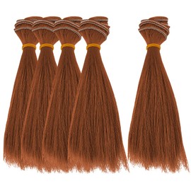 DICOSMETIC 5Pcs Doll Wig Doll Hair 15.5cm Straight Short Doll Hair High Temperature Fiber Doll Hair Wefts Doll Making Kits Doll Hair Extensions Saddle Brown Faux Hair Replacement for Doll Hair Crafts