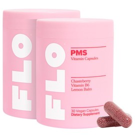 FLO PMS Relief Vitamins for Women, 60 Capsules (2-Pack) – Eases Hormonal Breakouts, Bloating, Cramps & Mood Swings with Chasteberry, B6 & Lemon Balm