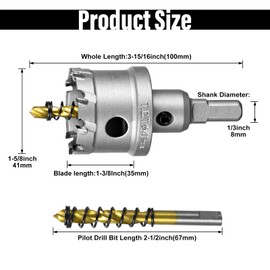 SALI 1-5/8" (41mm) TCT Hole Saw Kit Tungsten Carbide Tipped Hole Saw Drill Bit with Titanium-Plated Pilot Drill bit for Metal, Stainless Steel, Iron, Plastic