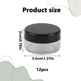 12PCS Travel Pots for Toiletries Black 10Gram/10Ml Jars Sample Pots Small Containers with Lids Mini Travel Pot for Toiletries Clear Round Cosmetic Containers Jars for Travel Makeup