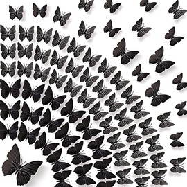Amaonm® 60 Pcs 5 Packages Beautiful 3D Butterfly Wall Decals Removable DIY Home Decorations Art Decor Wall Stickers & Murals for Babys Bedroom Tv Background Living Room (Black)