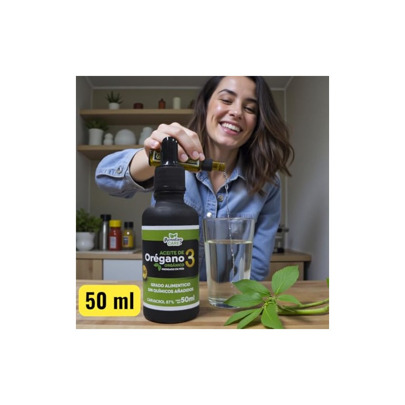 Aceite de Orégano Orgánico, 50 ml, 87% Carvacrol, Grado Alimenticio