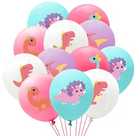 i-QiQi 10 Packs Pink Dinosaur Balloons Set 12 Inch Colorful Jungle Animal Print Latex Balloons Bouquet Little Dino Party Decorations Supplies Favors for Kids Girls Birthday Baby Shower