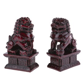lachineuse - Red Chinese Lion Statuette - 2 Fu Dogs Figurines - 10.5 x 6 x 4 cm - Asian Chinese Decoration - Feng Shui Decoration for Home, Office, Indoor, Gift Idea China Asia