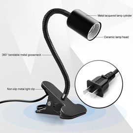 GOCBOBO Clip on Light E26/E27 Metal Clamp Light Socket with Plug and Switch 360° Flexible Rotatable for Bedside Office Basement Reptile Plant Illumination Clip Lamp Black (No Bulb)