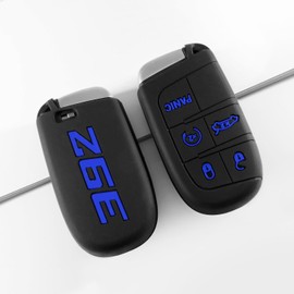 REMOCH 392 Key Fob Cover for Dodge Accessories Charger Challenger Durango SRT Dart Journey Jeep Cherokee Compass Renegade Chrysler 300 Keyless 3 4 5 Buttons Key Shell (Blue, 1PC)