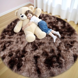 OLANLY Coffee Tie-dye Round Rugs for Bedroom - Machine Washable, 5x5 Feet Circle Area Rugs for Living Room, Soft and Fluffy Shaggy Carpet for Girls and Boys, Nursery Rooms, Dorms, Home Decor Aesthetic