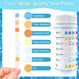 hautllaif 100 Strips Hot Tub Test Strips,7-in-1 Spa & Pool Test Strips,Swimming Pool Test Kit for pH,Total Chlorine,Total Alkalinity,Hardness,Free Chlorine,Bromine,Cyanurlc Acid