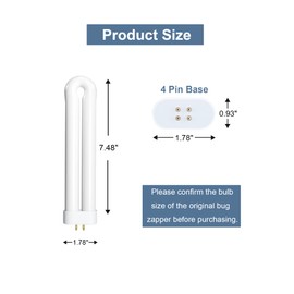 Bug Zapper Light Bulb Replacement for 15W Bug Zapper with 4-Pin Base, Ful 15W-BL U Shaped Twin Tube Bulb for Outdoor Mosquito Zapper, 1 Pack