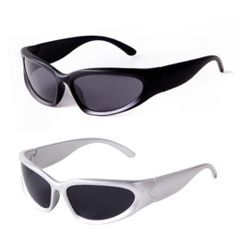 Wrap Around Sunglasses for Men Women Stylish Fashion Sun Glasses Outdoor Sport Sunglasses UV400 Shades (Black+Gray)