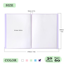 Tamaki Portfolio Binder with Plastic Sleeves, Pocket Portfolio Folder with Clear Sheet Protectors, Display 60 Pages Book, Presentation Book for Artwork, Document Organizer, 1 Pack (Purple)