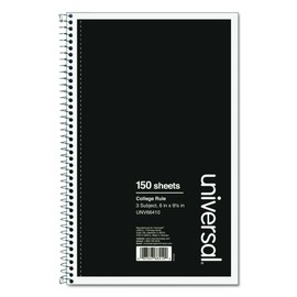 Universal 66410 3 Sub. Wirebound Notebook, 9 1/2 x 6, College Rule, 120 Sheets, Black Cover