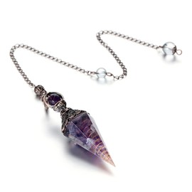 Jovivi Amethyst Healing Crystal Pendulums for Dowsing Divination 6 Facted Hexagonal Pointed Cone Resin Chip Stones Reiki Wicca Spritual Gemstone Chakra Energy Pendant with Chain