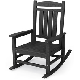 KINGYES HDPE Outdoor Rocking Chair, Widened Seat Patio Rocking Chair, Oversized All Weather Patio Rocker, Black