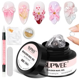 SUPWEE Solid Builder Nail Gel, 60g Large Capacity Clear 3D Nail Sculpting Hard Gel for nails Art Non-Sticky Hand for Carving Extension with Chrome Powder Home DIY Manicure