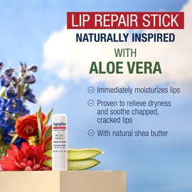 Aquaphor Naturally Inspired Lip Repair Stick with Aloe Vera and Natural Shea Butter, Hydrating Lip Balm Immediately Relieves Dryness and Soothes Chapped Lips, 0.17 Oz Stick, Pack of 3