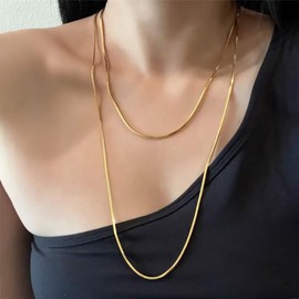 TseenYi Boho Round Snake Chain Necklace Gold Snake Chain Sweater Chain Necklace Sided Snake Chain Sweater Necklace Long Chain Drop Necklace Jewelry for Women and Girls