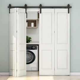 CCJH 9FT/108'' Bi-Folding Barn Door Hardware Sliding Track kit Heavy Duty for 4 Doors(No Wood Door，Hardwware Only)