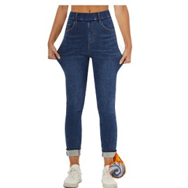 heipeiwa Womens Winter Jeans Fleece Lined Elastic Waist Skinny Jean Warm Denim Leggings
